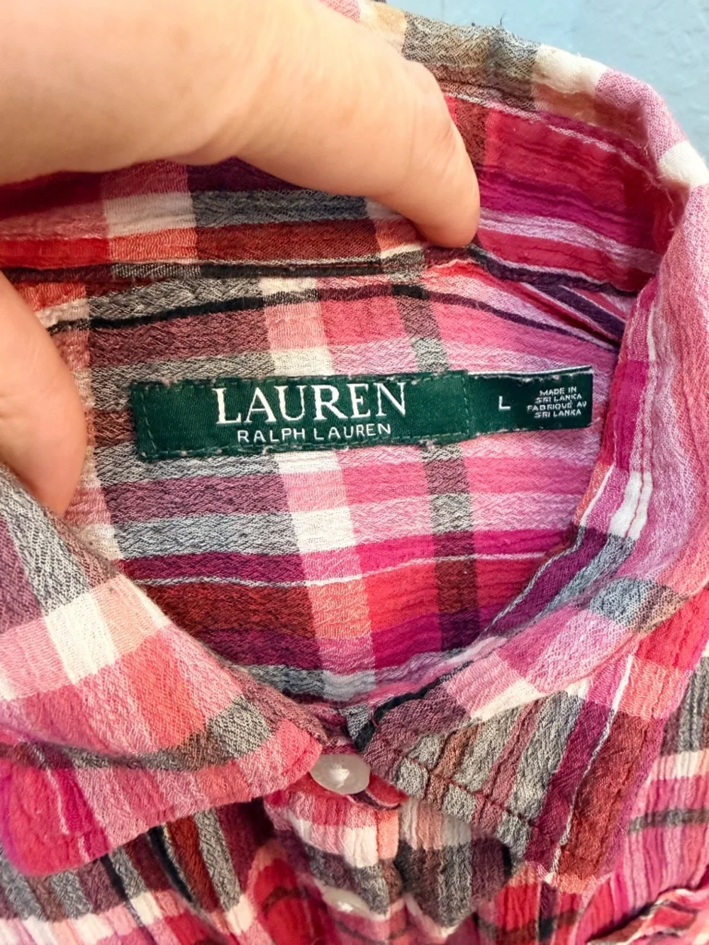 Lauren Ralph Lauren Pink Plaid Western Shirt – Women’s Size L - Picture 6 of 8